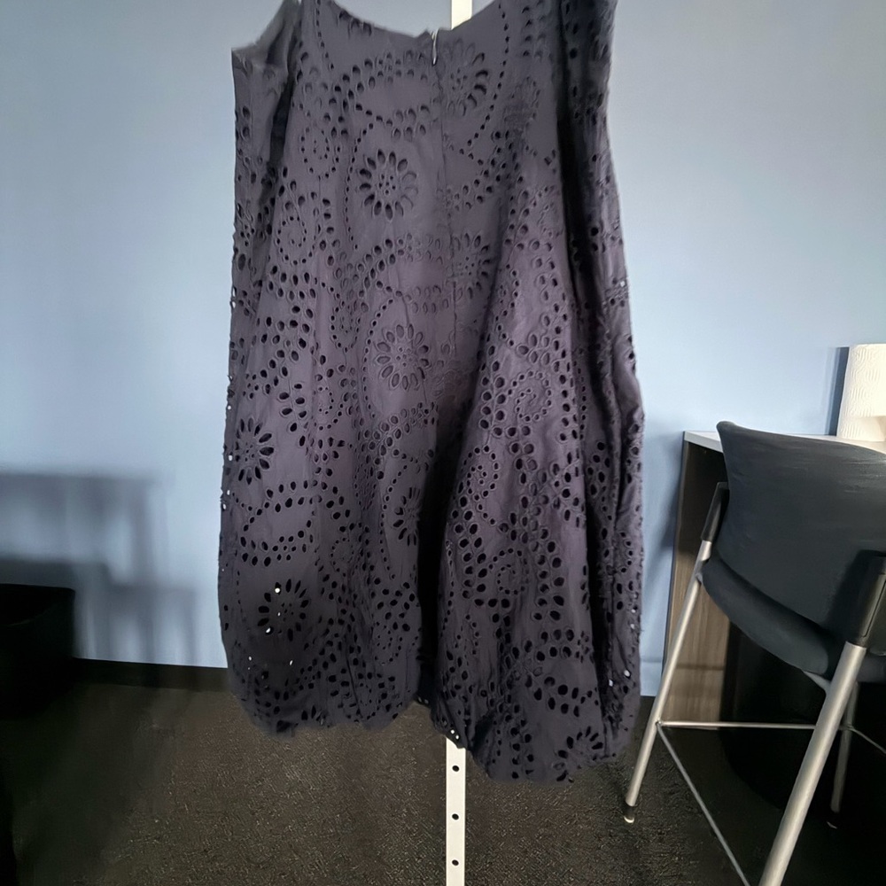 Eyelet A-Line Skirt in Navy Blue